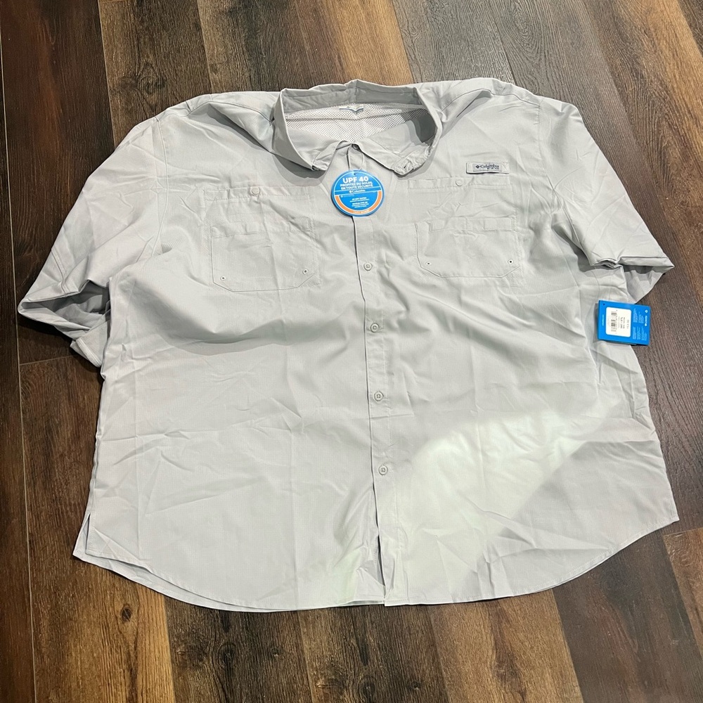 Columbia Men's Light Gray Casual Button Down Shirt Sz 5xlt